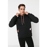 Trendyol Black Men's Relaxed Fit Hooded Long Sleeve Printed Thick Sweatshirt with Pockets Cene