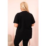 Kesi Włoski Women's cotton Plus Size blouse with rhinestones black + khaki | Shoptok.si