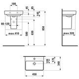 Laufen H8159610001041 Pro S 45 x 34 cm pravokotni stenski keramični umivalnik z odprtino za armaturo | Shoptok.si