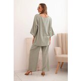 Kesi Włoski Women's set made of viscose blouse with a necklace and khaki pants | Shoptok.si