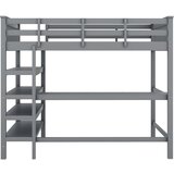 Lumor Postelja z mezzanine 140 x 200 cm s pisalno mizo in policami za shranjevanje - Borovo leso + MDF - Siva, (22155721) | Shoptok.si