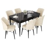 Hanah home set trpezarijski sto i 6 stolica nef black marble cream | ePonuda.com