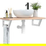 vidaXL Stenska polica za umivalnik jeklo in trdna hrastovina | Shoptok.si