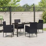 vidaXL 5-delni vrtnarski jedilni set z blazinami Črn poli ratan | Shoptok.si