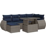  Vrtna garnitura - 7-dijelni set vrtnih sofa poliratan i bagrem s jastucima sivi - Siva sa spremištem 1 | shoptok.hr