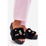 Boto Ladies Platform Slippers With Fur And Gold Clips Black Livira | shoptok.hr