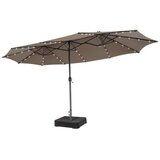 Terasni senčnik, dvojni senčnik 470 cm, z 48 solarnimi LED lučmi + podstavek - rjave barve Cene