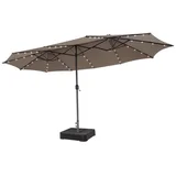 Terasni senčnik, dvojni senčnik 470 cm, z 48 solarnimi LED lučmi + podstavek - rjave barve