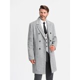 Ombre Elegant double-breasted men's herringbone coat - grey | ePonuda.com