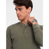 Ombre Button-up neck men's waffle knit longsleeve - olive | Eponuda.ba