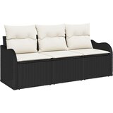vidaXL 3-delni vrtni sofa set z blazinami Črna poli ratan, 2-sedežna vrtna sofa s shrambo in blazinami Črna poli ratan Cene