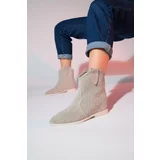 LuviShoes LOIVOS Women's Beige Suede Genuine Leather Perforated Hidden Heel Summer Boots