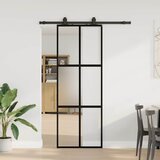 vidaXL Drsna vrata z opremo črna 76x205 cm kaljeno steklo | Shoptok.si