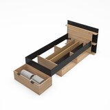Marckeric Črna/naravna postelja v hrastovem dekorju s prostorom za shranjevanje brez letvenega dna 90x200 cm Albo – | Shoptok.si