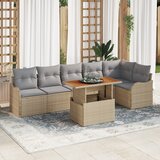 vidaXL 7-delni vrtni kavč set z blazinami bež poli ratan akacija | Shoptok.si