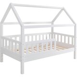 MID.YOU Postelja V Obliki Hiše Kay 80x160, Bor, Bela, Masivna | Shoptok.si