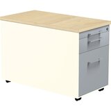 mauser Predalnik na kolesih, VxG 529 x 800 mm, 1 predal za material, 1 predal za obešalne mape, čisto bele / aluminijasto srebrne barve / javor | Shoptok.si