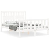 The Living Store Posteljni okvir z vzglavjem bel 140x190 cm trden les - Posteljni Okvir, (21524071) | Shoptok.si