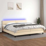  Box spring postelja z vzmetnico LED krem 200x200 cm blago, (20902488) Cene