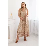 Kesi Beige printed viscose dress with a knotted neckline