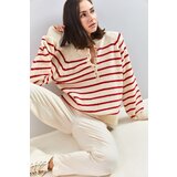 Bianco Lucci Women's Button-down Collar Turtleneck Striped Knitwear Sweater Cene