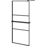 Pregrada za tuš s policom crna 90x195 cm staklo ESG i aluminij | shoptok.hr