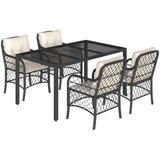  5-dijelni vrtni blagovaonski set s jastucima od poliratana crni Crna 150 cm table length | shoptok.hr