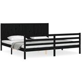 The Living Store Posteljni okvir z vzglavjem črn 200x200 cm trden les - Posteljni Okvir, (21531459) | Shoptok.si