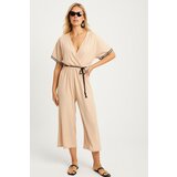 Cool & Sexy Women's Vanilla Ethnic Patterned Belted Jumpsuit | Shoptok.si