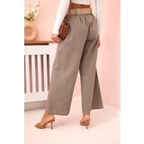Kesi Włoski Women's linen trousers with wide legs and a belt fango | Shoptok.si