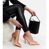 Gemre Beige satin-finish high heels with rhinestones Susegana | ePonuda.com