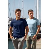 Trendyol Navy Blue-Blue Men's Basic Slim Fit 100% Cotton 2-Pack Short Sleeved T-Shirt Cene