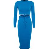 Trendyol Blue Tie Detailed Knitwear Bottom-Top Set | Shoptok.si