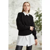 InStyle Noble Balloon Sleeve Knitwear Short Sweater - Black