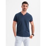 Ombre Men's T-shirt with contrasting inserts and v-neck - navy blue | Shoptok.si