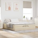  Otomanski okvir kreveta s madracima krem 200x200cm od tkanine | shoptok.hr