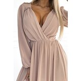 Numoco Chiffon midi dress with long sleeves and neckline | ePonuda.com