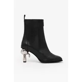 Karl Lagerfeld Usnjeni gležnarji Ikon Heel ženski, črna barva