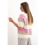 Kesi Włoski Women's short-sleeve striped sweater made of fango wool + beige | shoptok.hr
