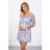 Kesi Shoulder dress with azure floral pattern Cene