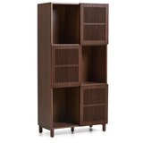 Kave Home Temno rjav regal v orehovem dekorju z drsnimi vrati 84,5x170x42,5 cm Beyla – | Shoptok.si
