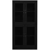  Uredski ormarić crni 90 x 40 x 180 cm čelik i kaljeno staklo | shoptok.hr