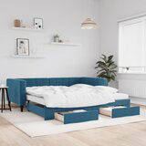 vidaXL Dnevni krevet na razvlačenje s ladicama plavi 100x200 cm baršun | shoptok.hr