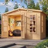 Timbela Lesena vrtna hiša - H232x332x222 cm/6 m² - Vrtna pisarna s podom in bitumenskimi ploščicami - M334FB+H334FBRED, (21999114) | Shoptok.si