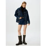 Koton Stone Pocket Detailed Classic Collar Buttoned Oversize Denim Jacket