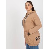 Fashion Hunters Plus size camel zip sweatshirt with text on the back Cene