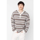 Trendyol Beige Men's Oversize Fit Oversized Hooded Jacquard Knitwear Sweater Cene