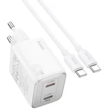 zidni punjač 2 x Type-C + kabel Type-C do Type-C PD QC 45W GaN N42 bijeli