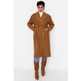 Trendyol Camel Oversize Belted Shoulder Detailed Cachet Coat Cene