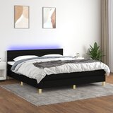 vidaXL Box spring postelja z vzmetnico LED črna 180x200 cm blago | Shoptok.si